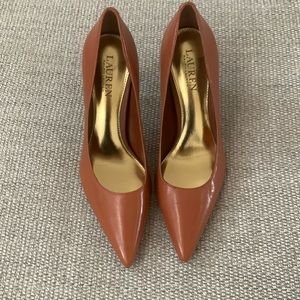 Cognac color Lauren Ralph Lauren Sarina high heel pointy pumps